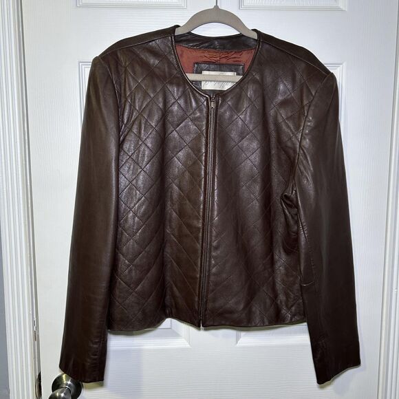 Lord & Taylor Jackets & Blazers - Lord & Taylor Leather Jacket Women's 12 Brown Quilted Zip Front Lined